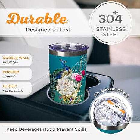 Christian Art Gifts Stainless Steel Double Wall Vacuum Insulated Tumbler 18 oz Peacock Teal Travel Mug with Retractable Lid Inspirational Bible Verse for Women - Blessed Faith -Jeremiah 17:7