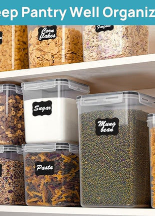 Vtopmart 10 PCS Flour and Sugar Storage Container, Large Airtight Food Canisters with Lids for Kitchen, Pantry Organization, BPA Free, Black