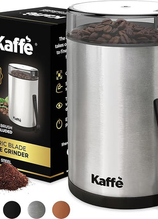 Kaffe Coffee Grinder Electric. Best Coffee Grinders for Home Use. (14 Cup) Easy On/Off w/Cleaning Brush Included. Stainless Steel