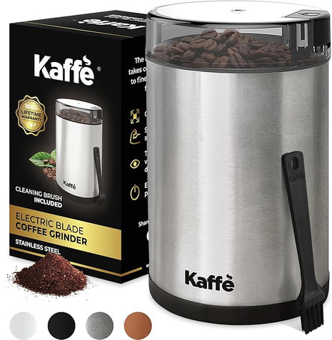 Kaffe Coffee Grinder Electric. Best Coffee Grinders for Home Use. (14 Cup) Easy On/Off w/Cleaning Brush Included. Stainless Steel