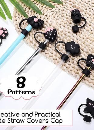 Black Straw Covers Cap for Stanley Cup, 8 Pcs Straw Toppers for Stanley 30&40 Oz Tumbler, Cute Straw Caps Reusable Straw Tips Protectors for 0.4 Inch/10 mm Stanley Cup Accessories