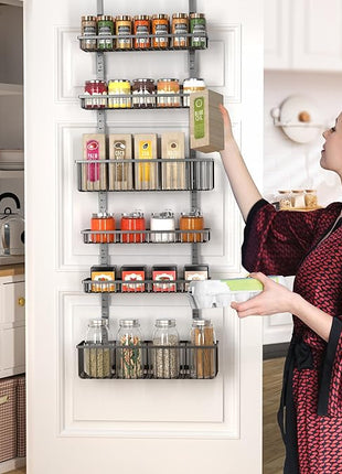 Moforoco 6-Tier Over The Door Pantry Organizer, Pantry Organization and Storage, Black Hanging Basket Wall Spice Rack Seasoning Shelves, Home & Kitchen Laundry Room Bathroom Essentials accessories