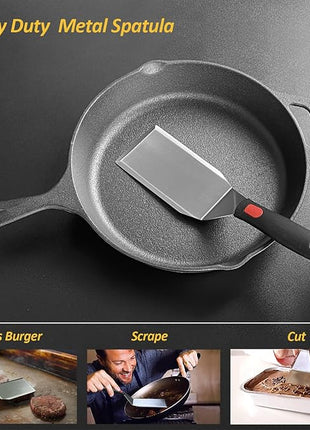 Stainless Steel Spatula Set with Heat Resistant Silicone Handle, VOVOLY Metal Spatulas For Kitchen Use, Thickened Smash Burger Spatula, Fish Flipper, Bench Scraper