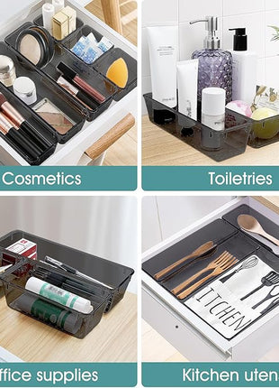 WOWBOX 25 PCS Plastic Drawer Organizer Set, Desk Drawer Divider Organizers and Storage Bins for Makeup, Jewelry, Gadgets for Kitchen, Bedroom, Bathroom, Office, Black