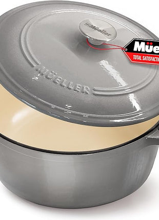 Mueller 6 Quart Enameled Cast Iron Dutch Oven, Heavy-Duty Casserole and Braiser Pan with Lid and Knob, Safe for All Cooktops