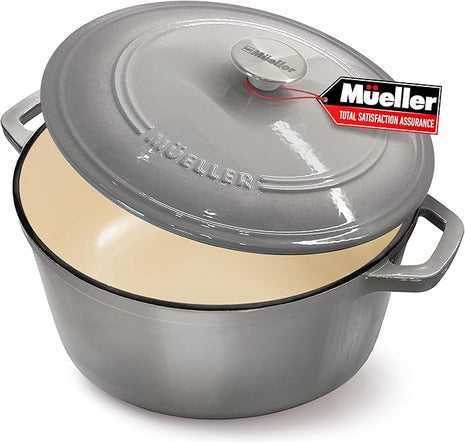 Mueller 6 Quart Enameled Cast Iron Dutch Oven, Heavy-Duty Casserole and Braiser Pan with Lid and Knob, Safe for All Cooktops