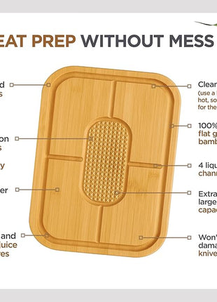 Turkey Platter for Thanksgiving - 18x12 Reversible Bamboo Carving Cutting Board for BBQ or Grilling - Heavy Duty Butcher Block with Deep Juice Groove, Spikes, Grid Grip - Large Kitchen Christmas Gift