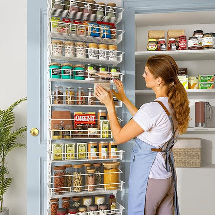 White 10-Tier Over The Door Pantry Organizer, Pantry Organization and Storage, Metal Hanging Adjustable Basket, Wall Spice Rack Seasoning Shelves, Home & Kitchen Essentials