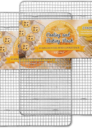 Hiware 2-Pack Cooling Racks for Baking, Stainless Steel Wire Rack Baking Rack Oven Rack Cookie Rack, Oven Safe, Rust-Resistant Rack for Cooking, Baking, Roasting and Grilling - Fit Half Sheet Pan