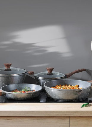 SENSARTE Nonstick Cookware Set 13-Piece, Non Stick Pots and Pans Set with Swiss Granite Coating, Healthy Kitchen Cooking Set, Stay-Cool Handles, PFOA Free