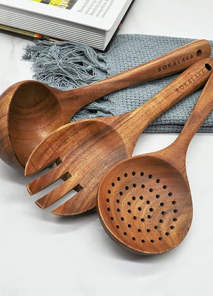 GreyWooden Kitchen Utensil Set, 6Pcs Wooden Cooking Utensils for Non-Stick Pan, 100% Natural Teak Wooden Spatula