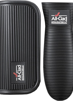 All-Clad Silicone Grip Set: 100% Silicone Flexible & Heat Resistant Ribbed Grip Set - Perfect for Cast Iron, Steel, or Glass, (2-Piece), Black/Grey