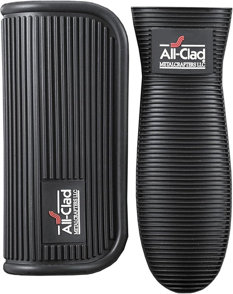 All-Clad Silicone Grip Set: 100% Silicone Flexible & Heat Resistant Ribbed Grip Set - Perfect for Cast Iron, Steel, or Glass, (2-Piece), Black/Grey