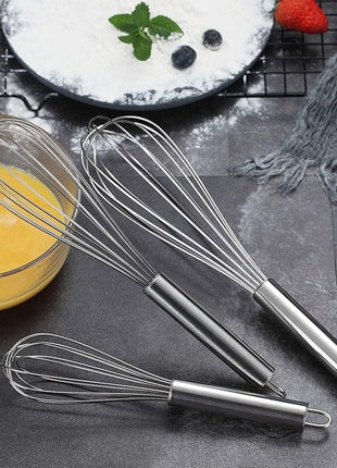 Berglander Whisk Set Pack of 3, Stainless Steel Whisks for Cooking 8",10",12", Wire Ballon Wisk (Silver)