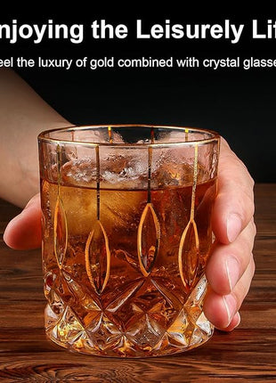 GLASKEY Gold Rim Whiskey Glasses Set of 2,Crystal Old Fashioned Glasses-Luxury Gold Collection,Perfect for Scotch Bourbon Rocks Cognac Vodka Gin Tequila Rum Liquor,Whiskey Gifts for Men