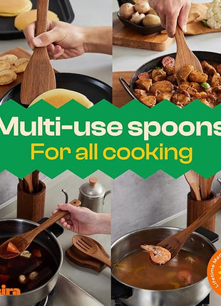 Riveira Teak Wooden Cooking Utensils Set of 6 Premium Quality Non-Toxic Wooden Spoons & Spatula for Cooking, Stirring & Serving
