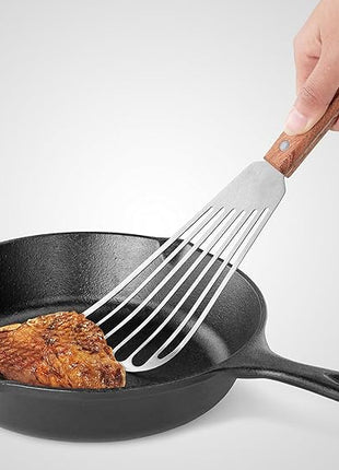 New Star Foodservice 43068 Wood Handle Fish Spatula, 6.5" Blade, Silver