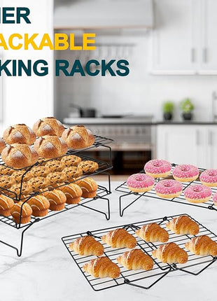 P&P CHEF Cooling Rack, 5-Tier Stainless Steel Stackable Baking Cooking Racks for Cooling Roasting Grilling, Collapsible & Heavy Duty, Oven Safe & Easy Clean, 15" x 10", Black