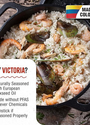 Victoria 4-Quart Cast Iron Dutch Oven with Lid and Dual Loop Handles, Seasoned with Flaxseed Oil, Made in Colombia,Black