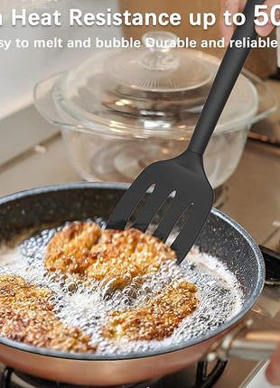 Coukre 2 Pack Silicone Spatula Set, High Heat Resistant, BPA Free Kitchen Spatula, Solid & Slotted Turner for Non-Stick Pans, Sautéing, and Flipping (2, PureBlack)