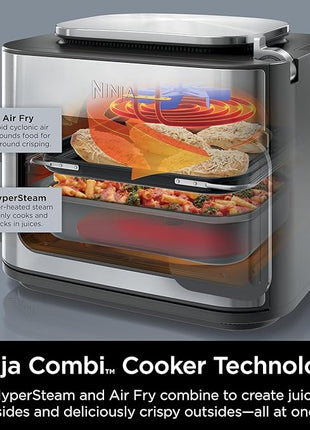 Ninja Combi All-in-One Multicooker, Oven, & Air Fryer, Complete Meals in 15 Mins, 14-in-1 Functions, Combi Cooker + Air Fry, Bake, Roast, Slow Cook and More, 3 Accessories, Stainless Steel, SFP701