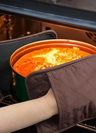 Cotton and Neoprene Oven Pads Pot Holders with Pocket 8"x8.5" Dual-Function Hot Pad Set for Finger Hand Wrist Protection Heat Resistant to 428°F Brown