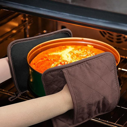 Cotton and Neoprene Oven Pads Pot Holders with Pocket 8"x8.5" Dual-Function Hot Pad Set for Finger Hand Wrist Protection Heat Resistant to 428°F Brown