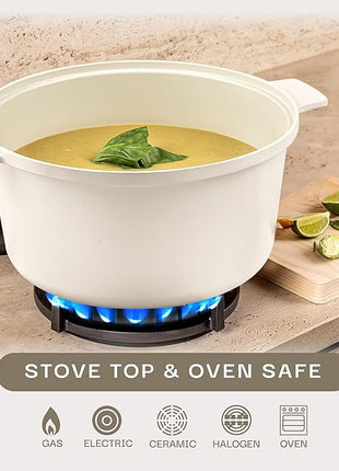 Gotham Steel 5 Qt Dutch Oven Pot with Lid, Nonstick Ceramic Dutch Oven Stock Pot, 10 in 1 Cooking Pots & Dutch Ovens for Bread Baking, Lightweight Oven & Dishwasher Safe – Cream