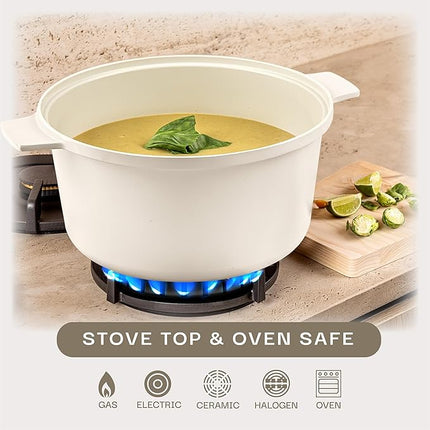 Gotham Steel 5 Qt Dutch Oven Pot with Lid, Nonstick Ceramic Dutch Oven Stock Pot, 10 in 1 Cooking Pots & Dutch Ovens for Bread Baking, Lightweight Oven & Dishwasher Safe – Cream