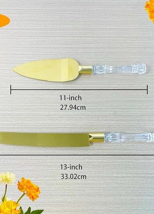 Adorox Elegant Cake Knife and Server Set - Stainless Steel with Crystal Handle - Perfect for Weddings & Anniversaries,and Special Celebrations (Gold)