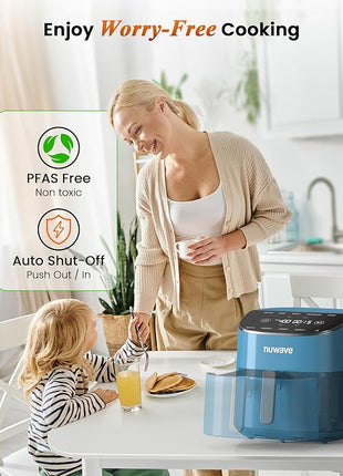 Nuwave Brio Plus Air Fryer 8 Qt, New & Improved, PFAS-FREE, 7 Digital One-Touch Cook Functions that AIR FRY, BAKE, ROAST, DEHYDRATE, TOAST, REHEAT, PREHEAT, 150 Presets, 50°F~400°F (Cozy Blue)