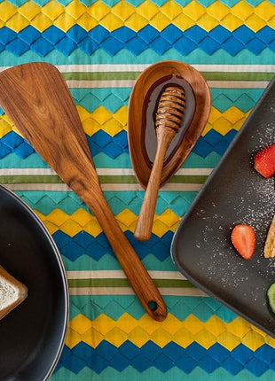 FAAY 11.5” Left-Hand Compact Wooden Spatula – Angled Teak Turner for Left-Handed Cooking, Flat Wide Blade for Stir-Fry, Flipping & Scraping, Handcrafted Thai Teak, Safe for Nonstick Cookware