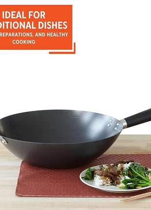 IMUSA USA 14" Traditional Nonstick Coated Wok with Triangle Helper Handle