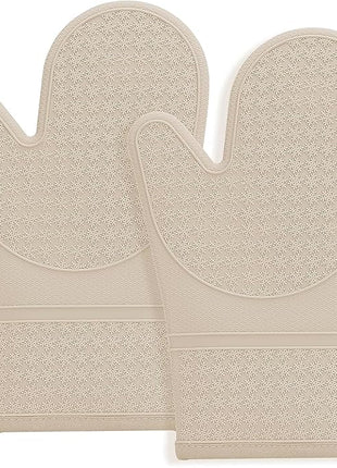 Hovico Silicone Oven Mitts, Heat Resistant 500F Kitchen Mitts 2PCS, 11.6" BPA-Free Soft Baking Gloves, Non-Slip Grip Oven Gloves with Soft Cotton Lining for Kitchen Cooking Baking BBQ - Milkshake