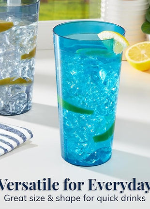 US Acrylic Café Plastic Reusable Tumblers (Set of 12) 32-ounce Iced-Tea Cups, Coastal | Value Set of Restaurant Style Drinking Glasses, Stackable, BPA-free, Made in the USA | Top-rack Dishwasher Safe