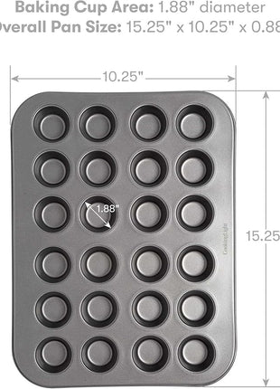Cooking Light Carbon Steel Mini Muffin Pan Gray | Non-Stick | Heavy Duty | 24-Cup | Pack of 6