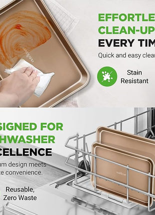 NutriChef 2 Piece Cookie Sheets for Baking, Nonstick Carbon Steel Baking Sheets - Durable, Thick, and Wrap Resistance, Easy to clean, Dishwasher & Oven Safe up to 450F