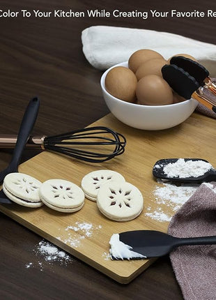 COOK WITH COLOR Silicone Cooking Utensils, Kitchen Utensil Set, Easy to Clean Silicone Kitchen Utensils, Cooking Utensils for Nonstick Cookware, Kitchen Gadgets Set, Mini, Black