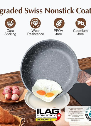 SENSARTE Nonstick Frying Pan Skillet, Swiss Granite Coating Omelette Pan, Healthy Stone Cookware Chef's Pan, PFOA Free (8/9.5/10/11/12.5 Inch) (9.5 Inch)