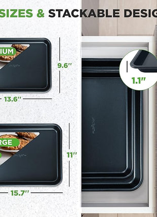 NutriChef 2-Piece Baking Sheet Non Stick - Premium Carbon Steel Cookie Sheets for Baking - Large and Medium Baking Trays for Oven - Blue Diamond