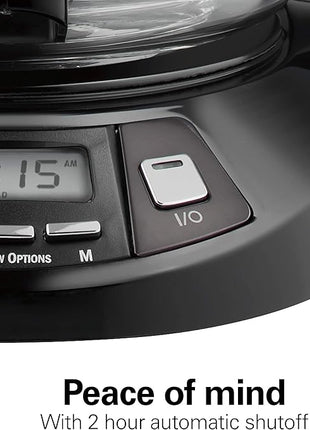 Hamilton Beach 12 Cup Programmable Drip Coffee Maker with 3 Brew Options, Glass Carafe, Auto Pause and Pour, Black Stainless (46293)