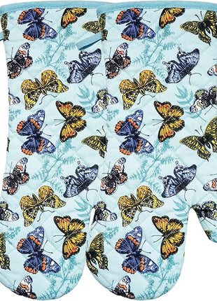Oven Mitts Cotton Fashion Cute Butterfly Design 1pair Heat Resistant Oven Gloves Safe Cooking Baking Grilling Barbecue Machine Washable Pot Holders (Butterfly)