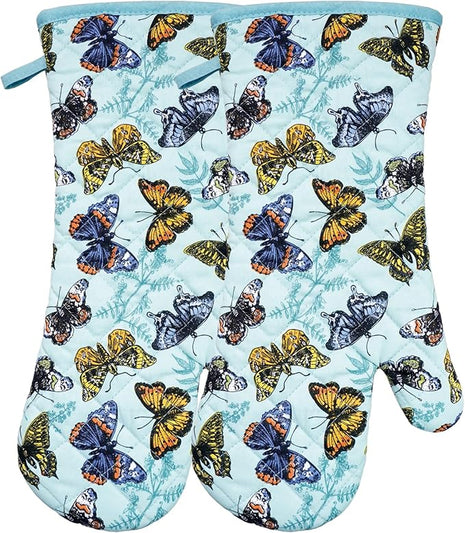 Oven Mitts Cotton Fashion Cute Butterfly Design 1pair Heat Resistant Oven Gloves Safe Cooking Baking Grilling Barbecue Machine Washable Pot Holders (Butterfly)