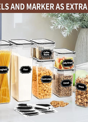 PRAKI Airtight Food Storage Containers Set with Lids - 24 PCS, BPA Free Kitchen and Pantry Organization, Plastic Leak-proof Canisters for Cereal Flour & Sugar - Labels & Marker