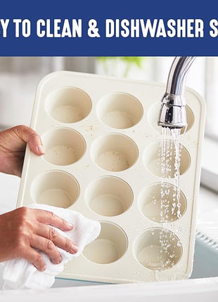 GreenLife 12-Cup Muffin Pan, PFAS-Free Healthy Nonstick Baking Tray, 11.4" x 1.9" x 15.9", Durable Ceramic Bakeware, Cupcakes, Egg Bites, Tarts, Brownies, Blue