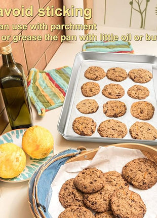 P&P CHEF 16 Inch Baking Cookie Sheet, Oven Pan Tray Stainless Steel Sheet Pan for Kitchen, Oven Bakeware for Multi Uses, Shiny Look & Dishwasher Safe, Healthy & Heavy Duty, 1Pc