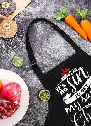 ZOORON Funny Black Chef Aprons for Men Adjustable BBQ Grill Kitchen Cooking Aprons with Pockets, Grill Accessories