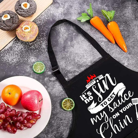 ZOORON Funny Black Chef Aprons for Men Adjustable BBQ Grill Kitchen Cooking Aprons with Pockets, Grill Accessories