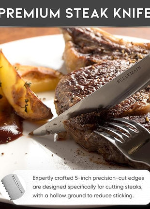 Bellemain Premium Steak Knives Set of 4, Kitchen Knife Sets with Steel Blades for Precise Cutting, Lightweight Steak Knife Set Stainless Steel & Durable, Serrated Steak Knives Dishwasher Safe