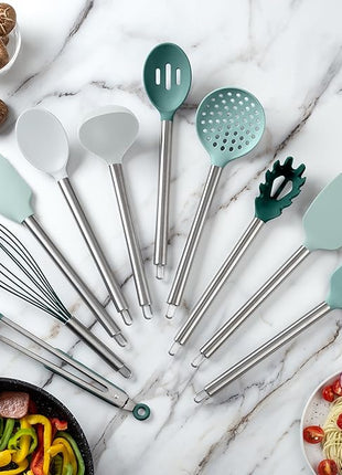 COOK WITH COLOR Silicone Cooking Utensils, Kitchen Utensil Set, Easy to Clean Silicone Kitchen Utensils, Cooking Utensils for Nonstick Cookware, Kitchen Gadgets Set, 10 Pieces, Teal